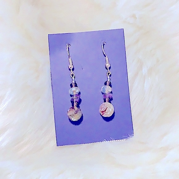 New Handmade Beaded Earrings Amethyst Natural Healing Gemstones, Hypoallergenic - Picture 5 of 16